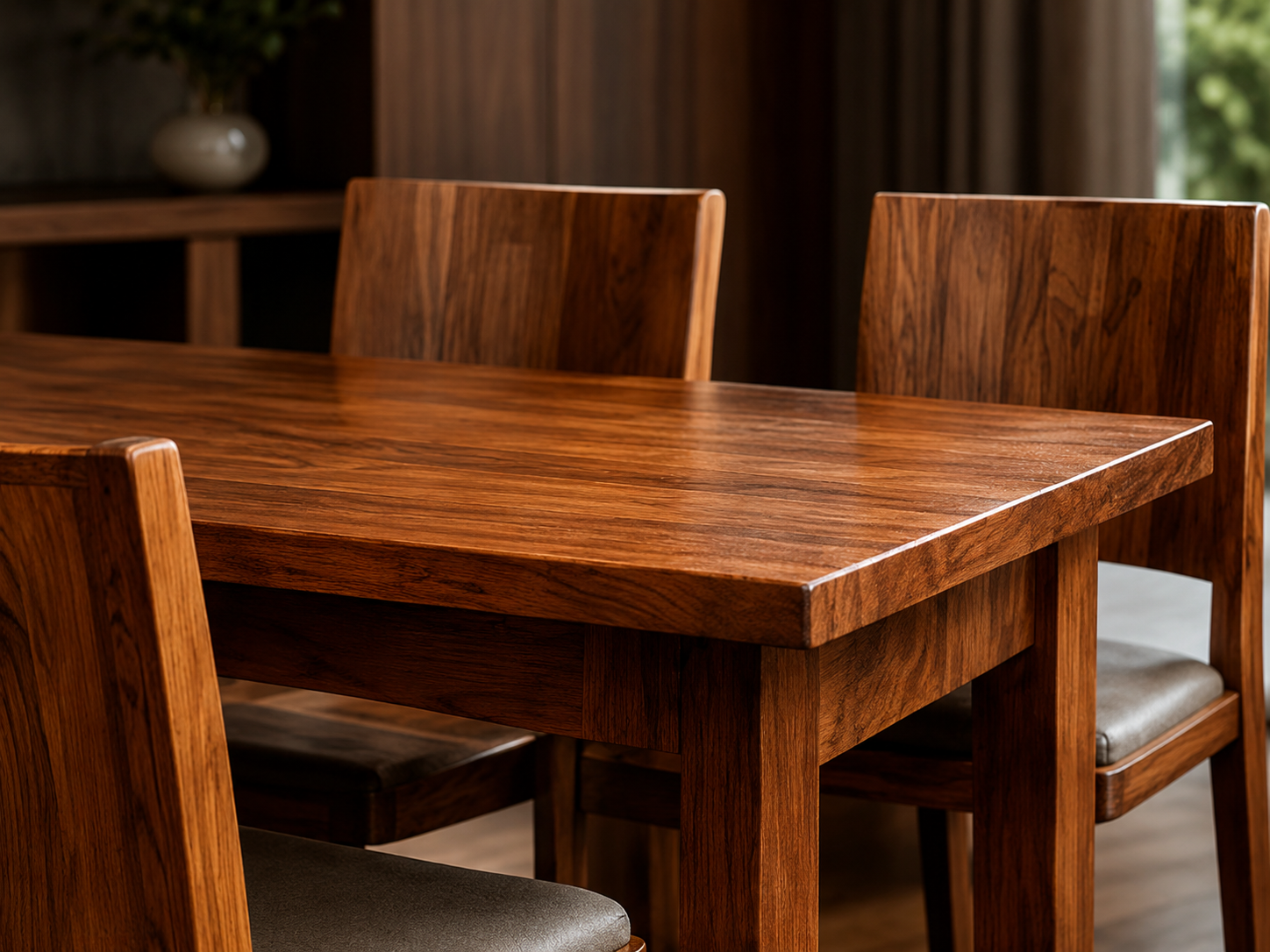 Polished wooden table protected by woodline finish